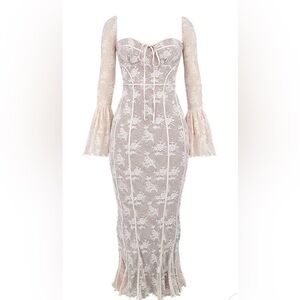 Toxic Envy Cream Lace with Nude underlay Maxi Dress with Sheer Floral Panels